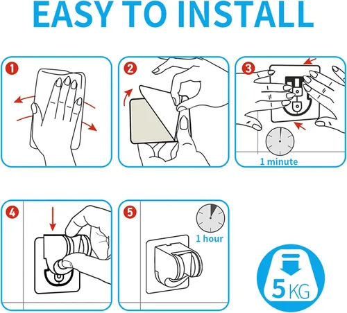 Vista 6 de KAIYING Soporte de cabezal de ducha de mano autoadhesivo, soporte de varilla de baño y autocaravana de ángulo ajustable, soporte universal de ducha