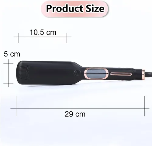 Vista 6 de Plancha de pelo profesional con pantalla LCD, placa ancha de 500 F, cable giratorio de 360°, negro y oro rosa