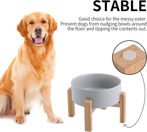 Vista 2 de Cuenco de cerámica elevado y elevado para perros de razas pequeñas y medianas, cuenco de agua con soporte, plato de alimentación pesado Gris