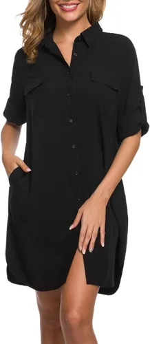 Vista 2 de MANAIXUAN Women's Shirt Dress V Neck Long Sleeve Loose Casual with Pockets Front Button