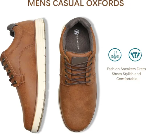 Vista 3 de Zapatos de vestir casuales para hombre, con cordones, formales, Oxford, zapatos de vestir para hombre, cómodos zapatos marrones para negocios