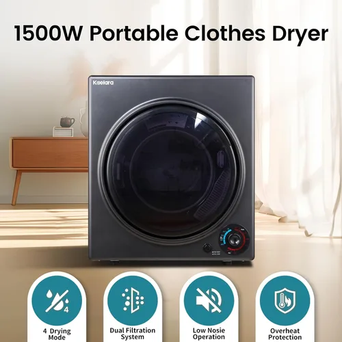 Vista 2 de Secadora Portátil de 3.5 pies cúbicos, secadora compacta de 1500 W con tambor de acero inoxidable, 4 modos de secado, protección contra