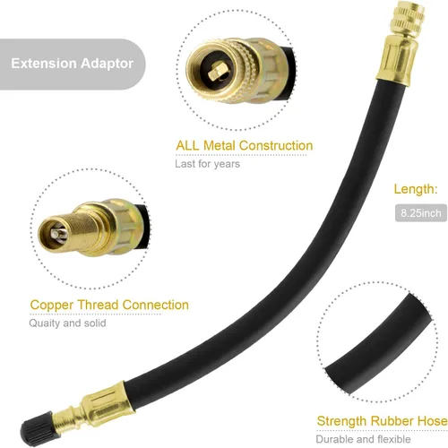 Vista 2 de Extensión de válvula de neumático, extensores de vástago de válvula flexible de 8.25 pulgadas con adaptador de extensión de válvula de neumático