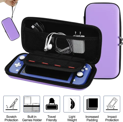 Vista 3 de Switch Lite - Paquete de accesorios, kit con funda de transporte, funda de TPU con protector de pantalla, base de carga, soporte de juego, funda