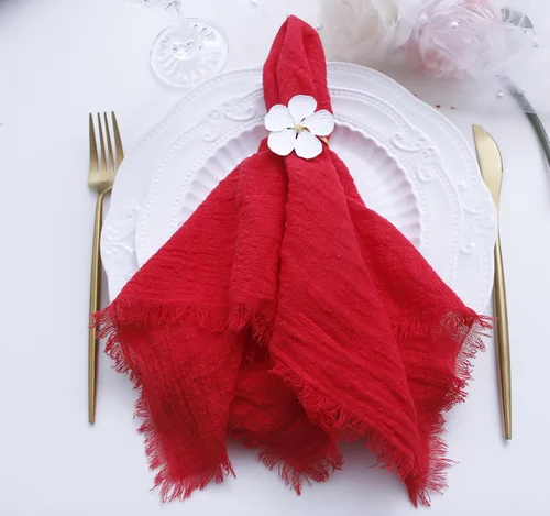 Vista 10 de Servilletas de tela con juego de 6 servilletas de gasa con flecos, 100% algodón natural suave, servilletas lavables, ideales para bodas