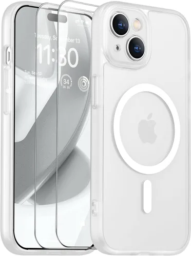 Vista 203 de SPIDERCASE Funda magnética translúcida diseñada para iPhone 11, con 2 protectores de pantalla de vidrio templado, antihuellas, para iPhone 11 de 6.1