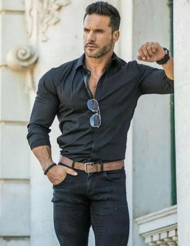 Vista 2 de Camisas de vestir de ajuste atlético para hombre, camisas de manga larga con botones