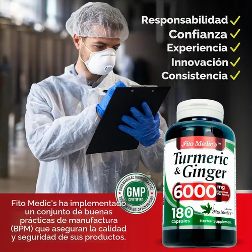 Vista 7 de FITO MEDIC'S Laboratorio Suplemento de cúrcuma y jengibre 180 Caps s.