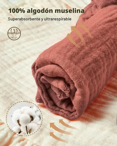 Vista 4 de Lictin Juego de 8 baberos de muselina para bebé - Baberos tipo bandana para babeo y dentición, de algodón unisex Marrón