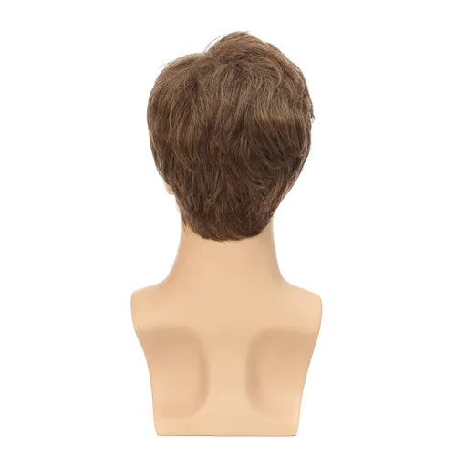Vista 6 de Kaneles Peluca corta marrón para hombre, disfraz de repuesto sintético, pelucas de cabello natural para Halloween