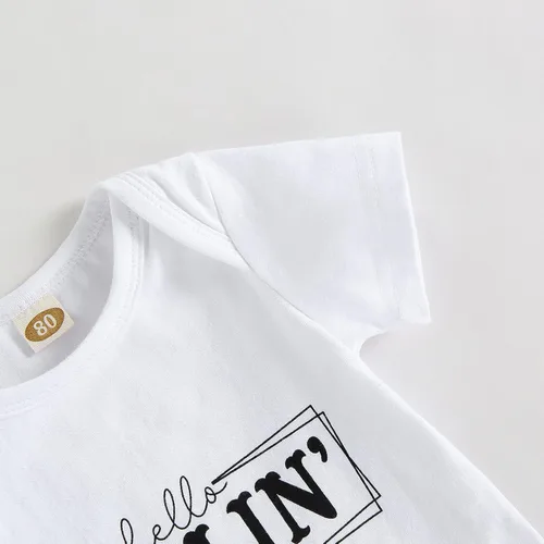 Vista 33 de Sejardin Ropa de verano para bebé y niña, recién nacida, manga corta, con letras, mameluco elástico con diadema