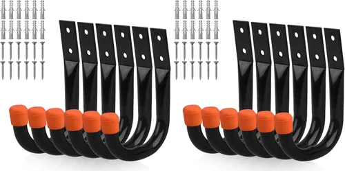 Vista 9 de HORUSDY 6-Pack Heavy Duty Metal Wall Hooks, Large Garage Storage & Organization Hooks for Tools, Extension Cords, Ladders, and Bags, Wall Mount J