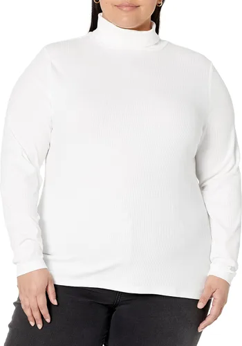 Vista 6 de Tienda Essentials Camiseta de cuello alto de punto acanalado de manga larga para mujer (disponible en tallas grandes), paquete de 2