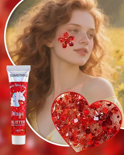Vista 5 de Gel con purpurina para la cara y el cuerpo, 6 colores, con lentejuelas gruesas holográficas, pintura para fiestas, cantantes, conciertos, festivales