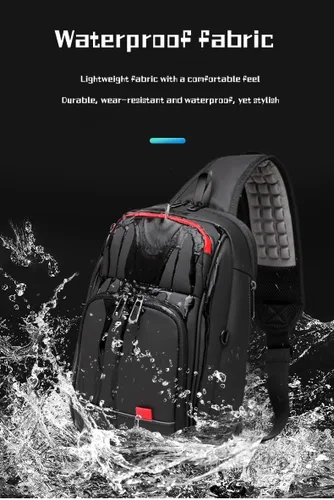 Vista 5 de CROSSBABY Bolso bandolera para hombre, mochila ligera con puerto de carga USB para caminar y senderismo, Negro -, Bandolera