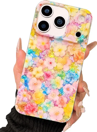 Vista 41 de I-MGAE-IN-AR Funda compacta para iPhone 12 Pro, diseño colorido de flores iridiscentes, holográfica, brillante, bonita funda para iPhone 12