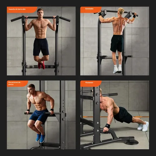 Vista 7 de SogesPower Power Tower Estación de Fondos Barra de Dominadas para Gimnasio en Casa con Altura Ajustable Equipo de Entrenamiento de Fuerza, Estación
