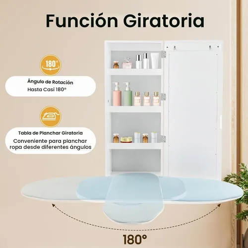 Vista 2 de Armario de tabla de planchar montado en la pared con estantes de almacenamiento y puerta, tabla de planchar plegable integrada, estación