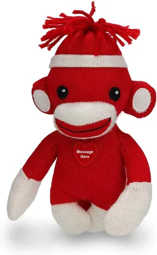 Vista 2 de Plushland Personaliza el adorable mono calcetín, el original juguete de peluche tradicional tejido a mano, regalo para niños, bebés, adolescentes