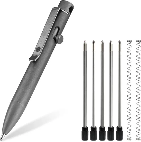 Vista 11 de KeyUnity KP01BK Bolt Action EDC Pen con clip, bolígrafo de bolsillo de titanio para transporte diario (negro)