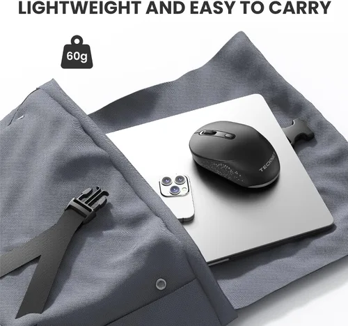 Vista 6 de TECKNET Ratón inalámbrico Bluetooth, receptor USB-A Bluetooth 5.0 y 2.4G, compacto y portátil, clic silencioso, diseño ergonómico simétrico, batería