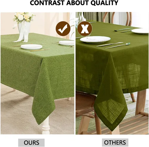 Vista 4 de Mantel rectangular de 55 x 71 pulgadas, lino sintético, sin arrugas e impermeable, mantel rectangular verde aguacate para cocina, comedor, fiesta