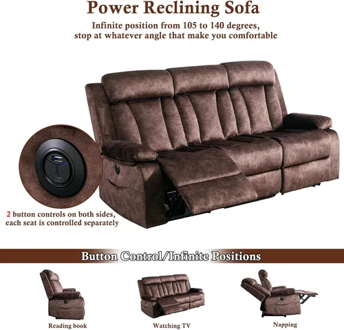 Vista 3 de GUEAPY Sofá reclinable con calor y masaje, sofá reclinable con mesa abatible, sofá reclinable de 3 plazas para sala de estar, asientos de cine