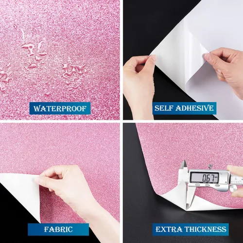 Vista 6 de FunStick Cartulina rosa con purpurina de 3.9 x 200 pulgadas, papel de cartulina rosa con purpurina para papel de manualidades, autoadhesivo