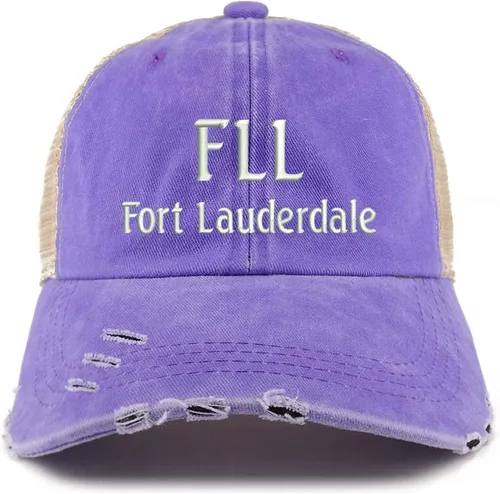 Vista 12 de Trendy Apparel Shop FLL Fort Lauderdale - Gorra de malla bordada con diseño de camionero deshilachado Marrón