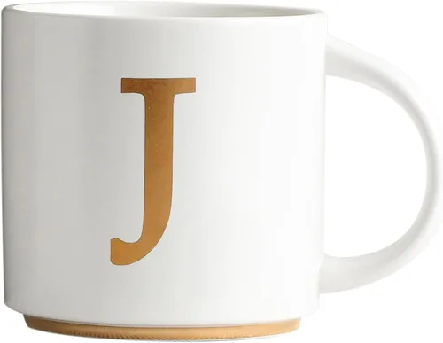 Vista 22 de COLLECTIVE HOME - Tazas de cerámica con monograma, tazas de café con inicial dorada de 15 onzas, elegantes tazas de té del alfabeto, elegante taza p