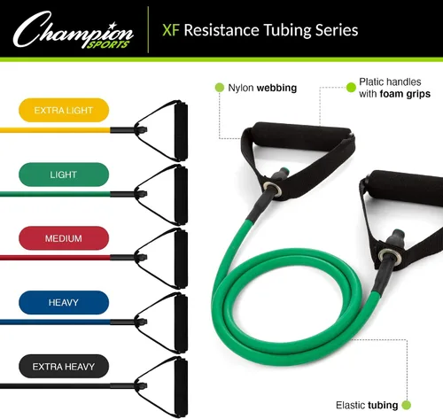 Vista 3 de Champion Sports Bandas de tubo de resistencia para hombres y mujeres, extra ligeras a súper resistentes - Banda de fitness duradera para Amarillo