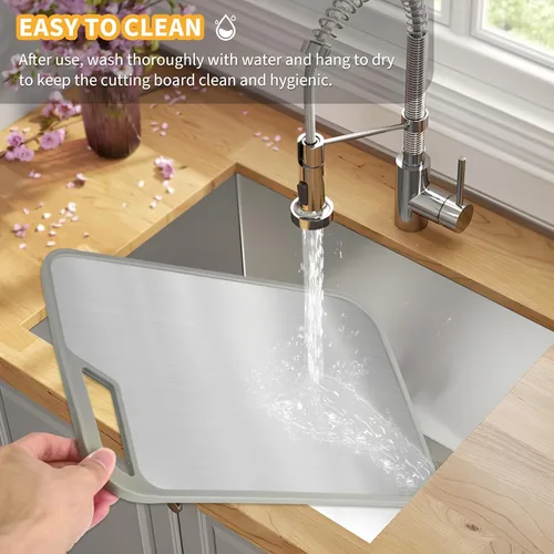 Vista 9 de Tabla de cortar para cocina, tabla de cortar de acero inoxidable fácil de limpiar, tablas de cortar grandes de doble cara de 15.7 x 10.6 pulgadas