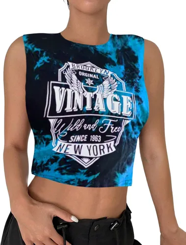 Vista 3 de Remidoo Camiseta corta sin mangas con estampado gráfico de letras para mujer