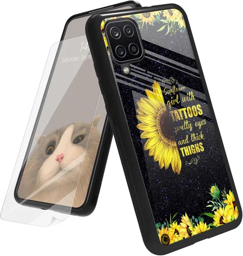 Vista 143 de Funda para Samsung Galaxy A12 5G con protector de pantalla, parte trasera de vidrio templado + TPU de silicona suave que absorbe los golpes