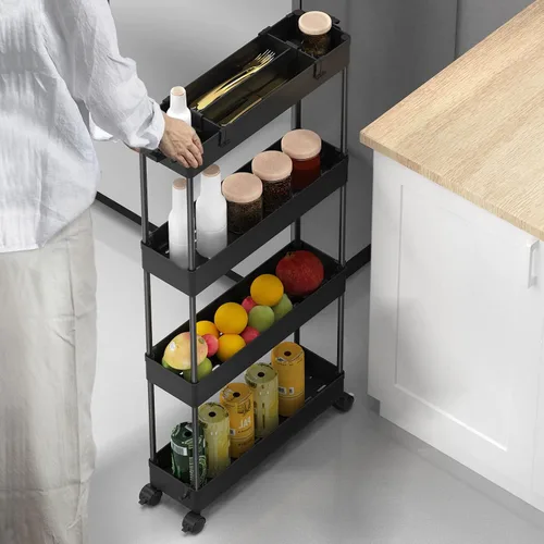 Vista 7 de SAKA - Carrito de almacenamiento delgado, carrito de almacenamiento rodante para el baño de 4 niveles, carrito organizador móvil de estanterías
