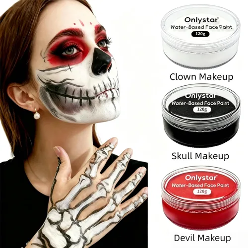 Vista 4 de Pintura facial negra grande de 4.23 oz – 4 veces volumen de 1.06 oz, pintura corporal activada por agua para Halloween, esqueleto cadáver, gótico