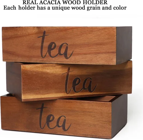 Vista 5 de LBEMEY - Organizador de bolsas de té, recipientes de almacenamiento de té de madera con 6 compartimentos, soporte para paquetes de azúcar, caja