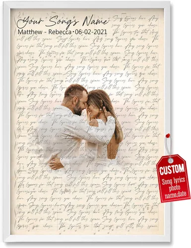 Vista 9 de H-DEWALL póster personalizable con letra de tu canción favorita y foto, lienzo inspirador con marco, arte de pared, regalo romántico para mujer