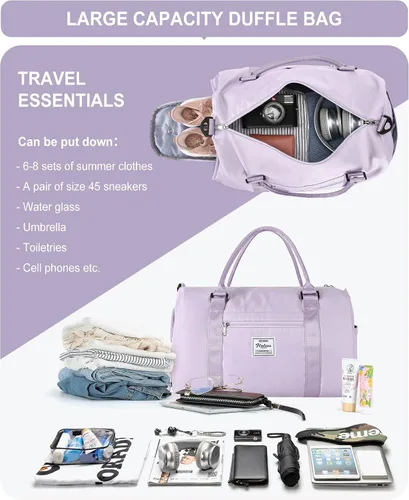 Vista 6 de Bolsa de lona de viaje bolsas de fin de semana para mujeres y hombres bolsa de transporte durante la noche bolsa de hospital bolsa de gimnasio