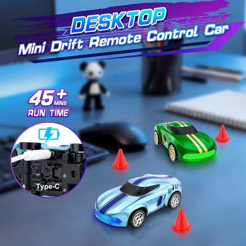 Vista 3 de Auto de Deriva RC, 1/64 Mini Autos RC de Deriva 4WD Micro Auto de Control Remoto con Luces LED e Interruptor de Velocidad, Juguetes de Autos Ideales