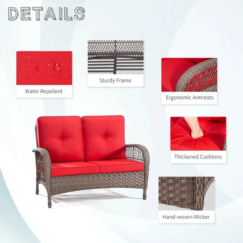 Vista 3 de Joyside Juego de muebles de mimbre para patio, juego de conversación de 2 piezas con un asiento de amor y una mesa de café, sofá y mesa de ratán