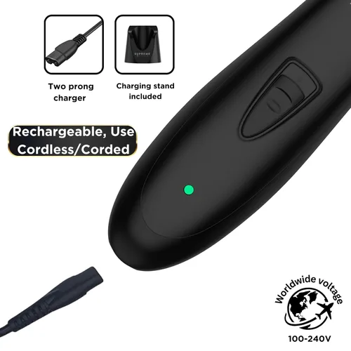 Vista 4 de Supreme Trimmer T Shaper - Recortador silencioso inalámbrico para barba y cabello para hombres 120 minutos de duración, bajo ruido, cuchilla DLC