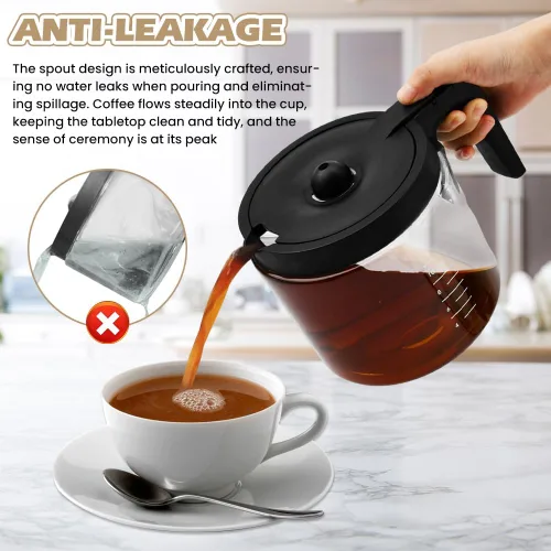 Vista 5 de 12 tazas de repuesto para cafetera de vidrio Keuri-g K-Du o (no modelo Essential), jarra de repuesto para cafetera de 12 tazas, cómodo mango