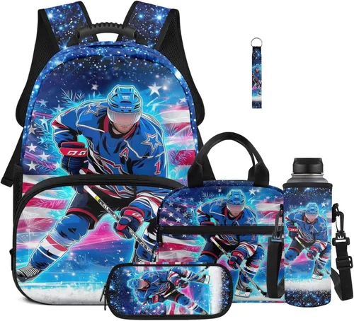 Vista 22 de Bulopur Eagle American Flag Print Kids Backpack Boys Elementary School 17 Inch Bookbag With Lunch Bag Water Bottle Holder Keychain Pencil Case 5