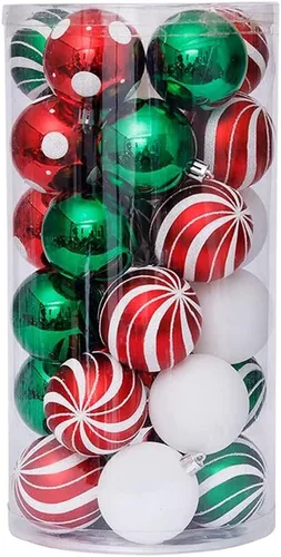 Vista 8 de Juego de 30 adornos de bolas de Navidad, bolas de adornos de Navidad inastillables, decoración de árbol de Navidad, bolas de árbol de Navidad rojas