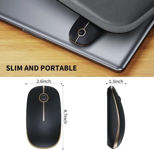 Vista 5 de VssoPlor Ratón inalámbrico, 2.4G Slim Portable Computer Ratones con Nano Receptor para Notebook, PC, Laptop, Computadora (negro y dorado)
