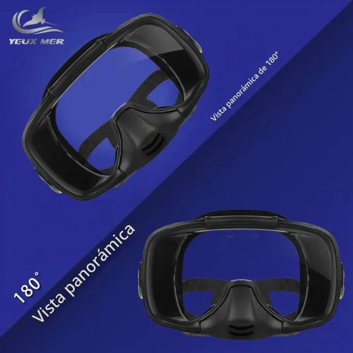 Vista 2 de Máscara de buceo con válvula de drenaje de visión amplia, adecuada para adultos, buceo antivaho, botón lateral ajustable rápido, buceo libre