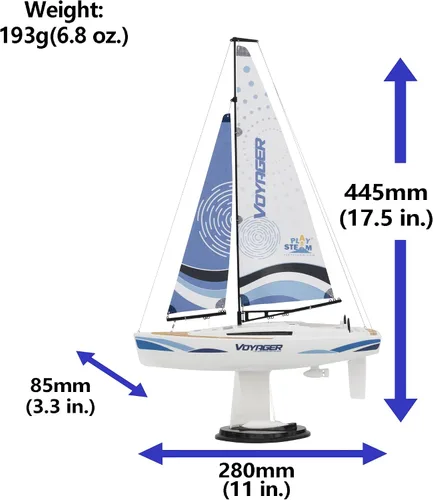 Vista 3 de Voyager 280 2.4GHz RC Motor Powered Velero en azul - 17.5" de alto