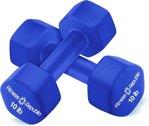Vista 10 de Fitness Republic Juego de 2 mancuernas de neopreno, antideslizantes, forma hexagonal, pesas libres para tonificación muscular y fortalecimiento