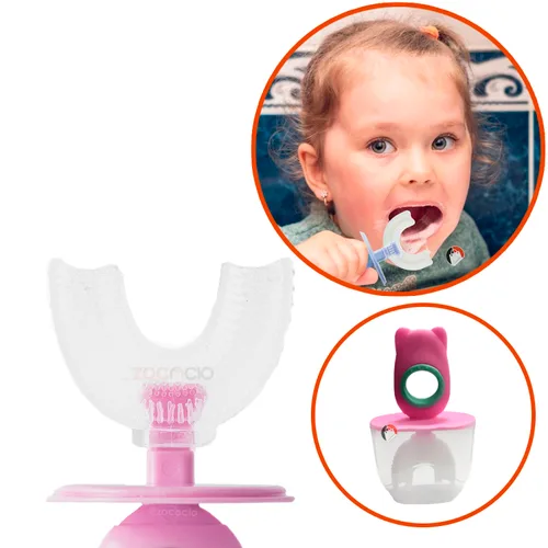 Vista 3 de Cepillo De Dientes De Silicona Para Bebé En U Con Protector